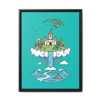 Floating Castle Dragon - Magical Fantasy Island - Framed Canvas