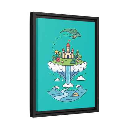 Floating Castle Dragon - Magical Fantasy Island - Framed Canvas
