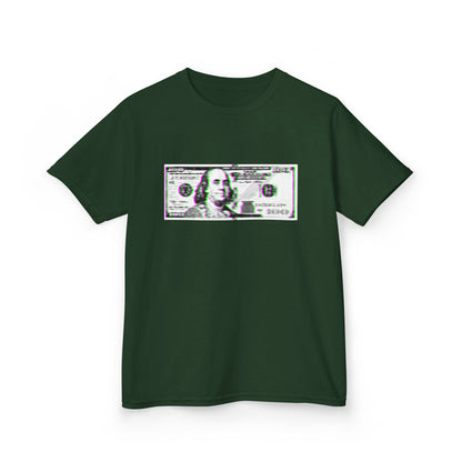 100 Dollars Bill - Green/Magenta Glitch - Kids Tee