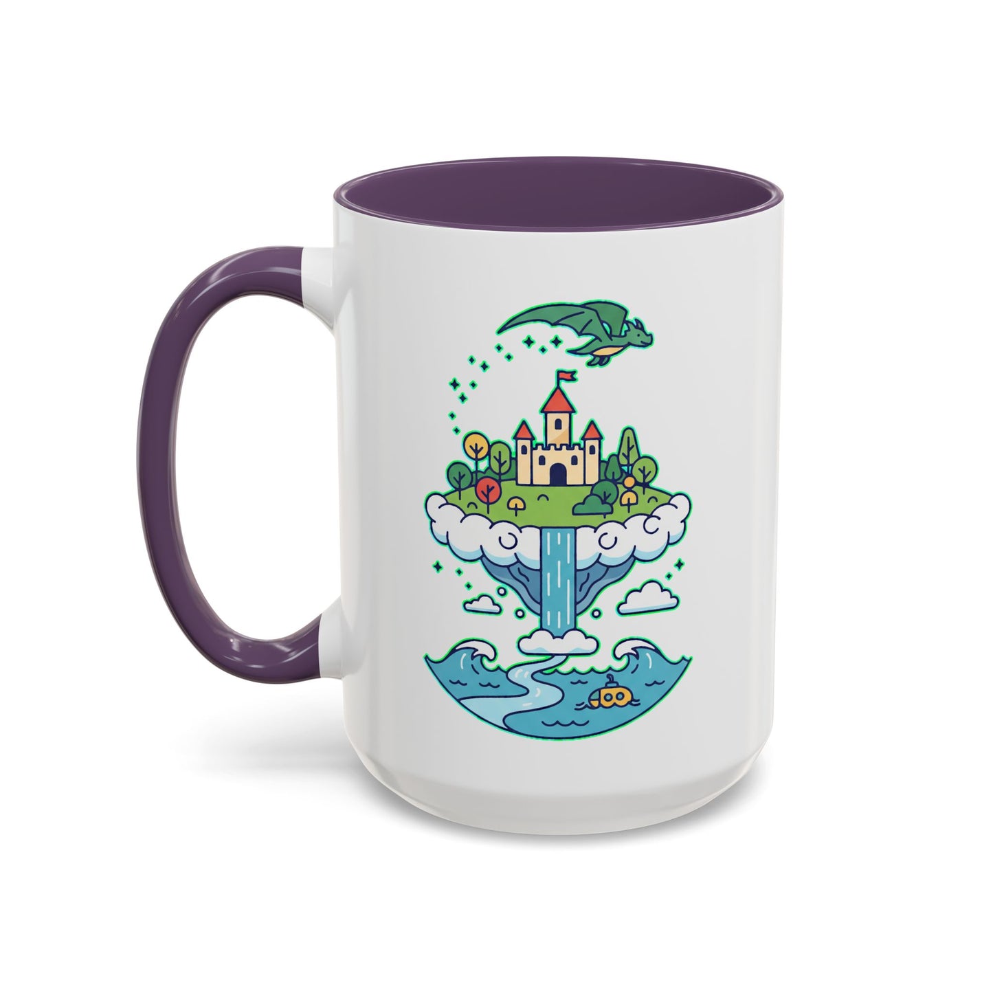 Floating Castle Dragon - Magical Fantasy Island - Color Accent Mug