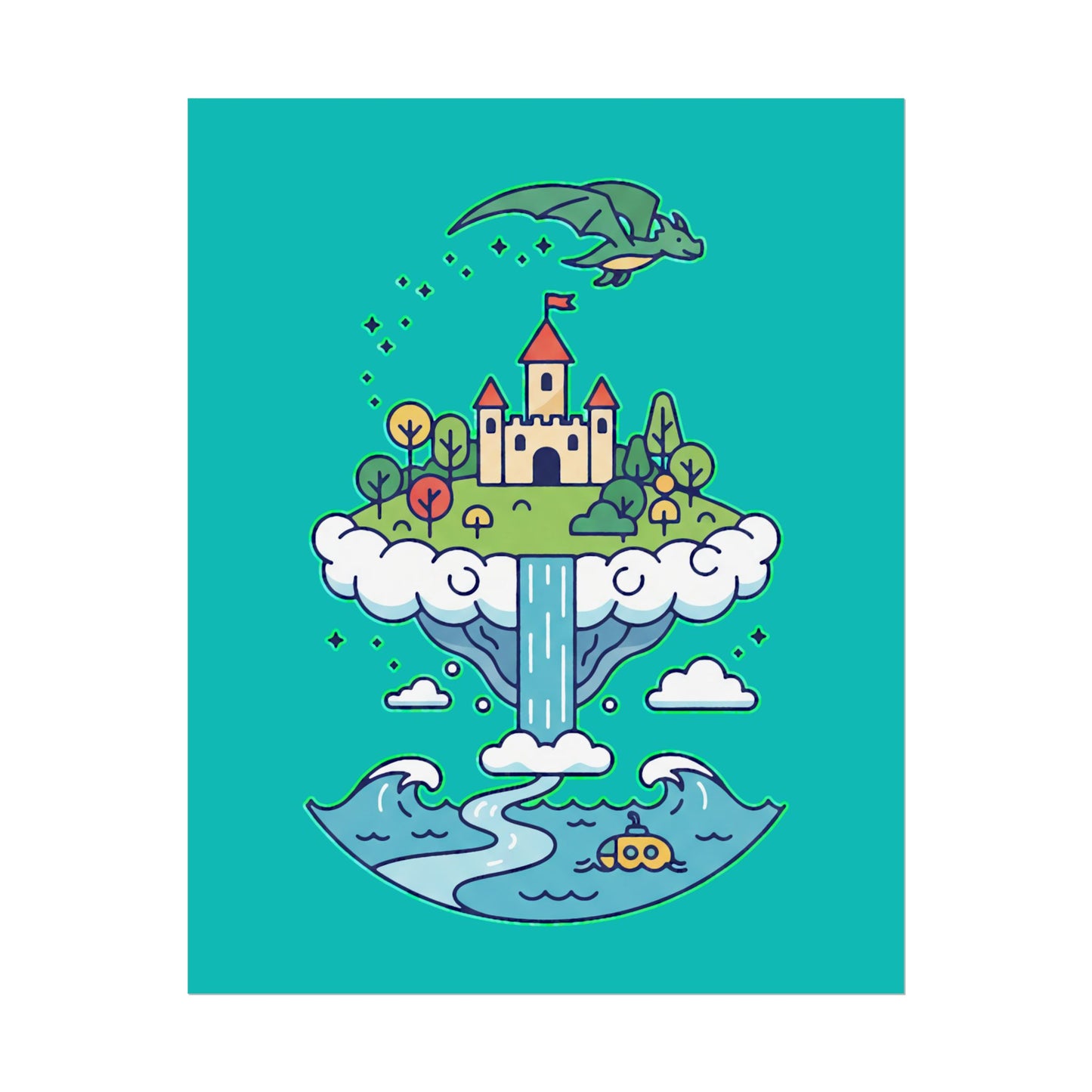 Floating Castle Dragon - Magical Fantasy Island - Poster