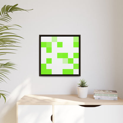 Lime Green Pixel Grid - Framed Canvas