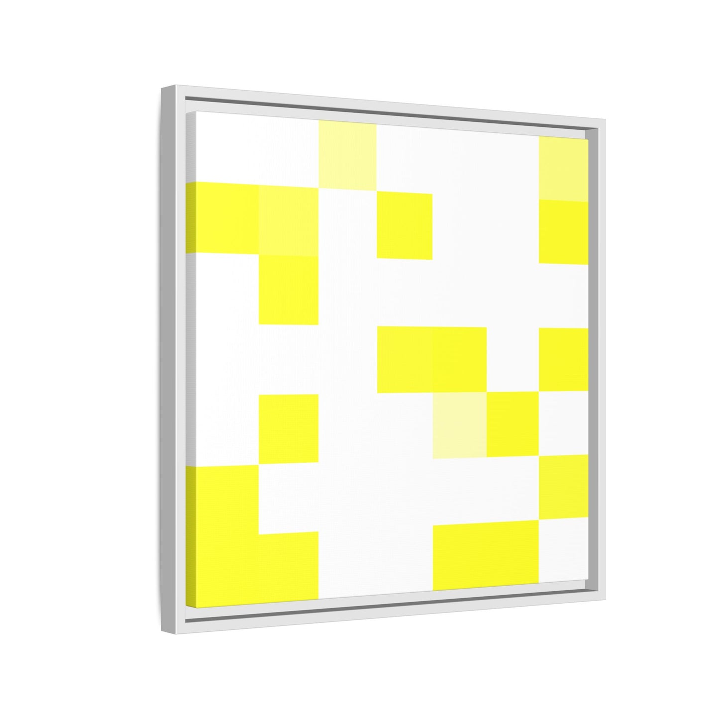 Yellow Pixel Grid - Framed Canvas