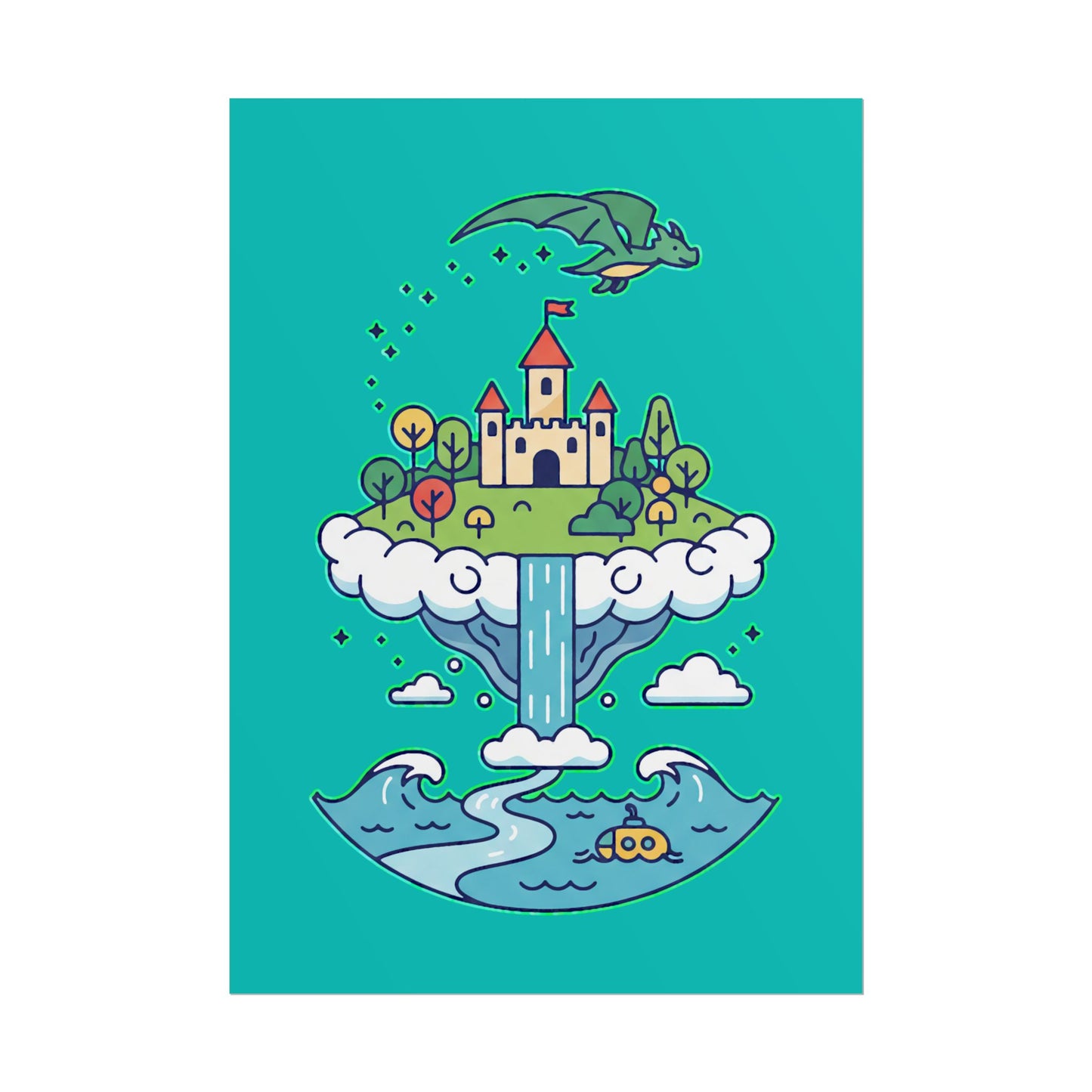 Floating Castle Dragon - Magical Fantasy Island - Poster