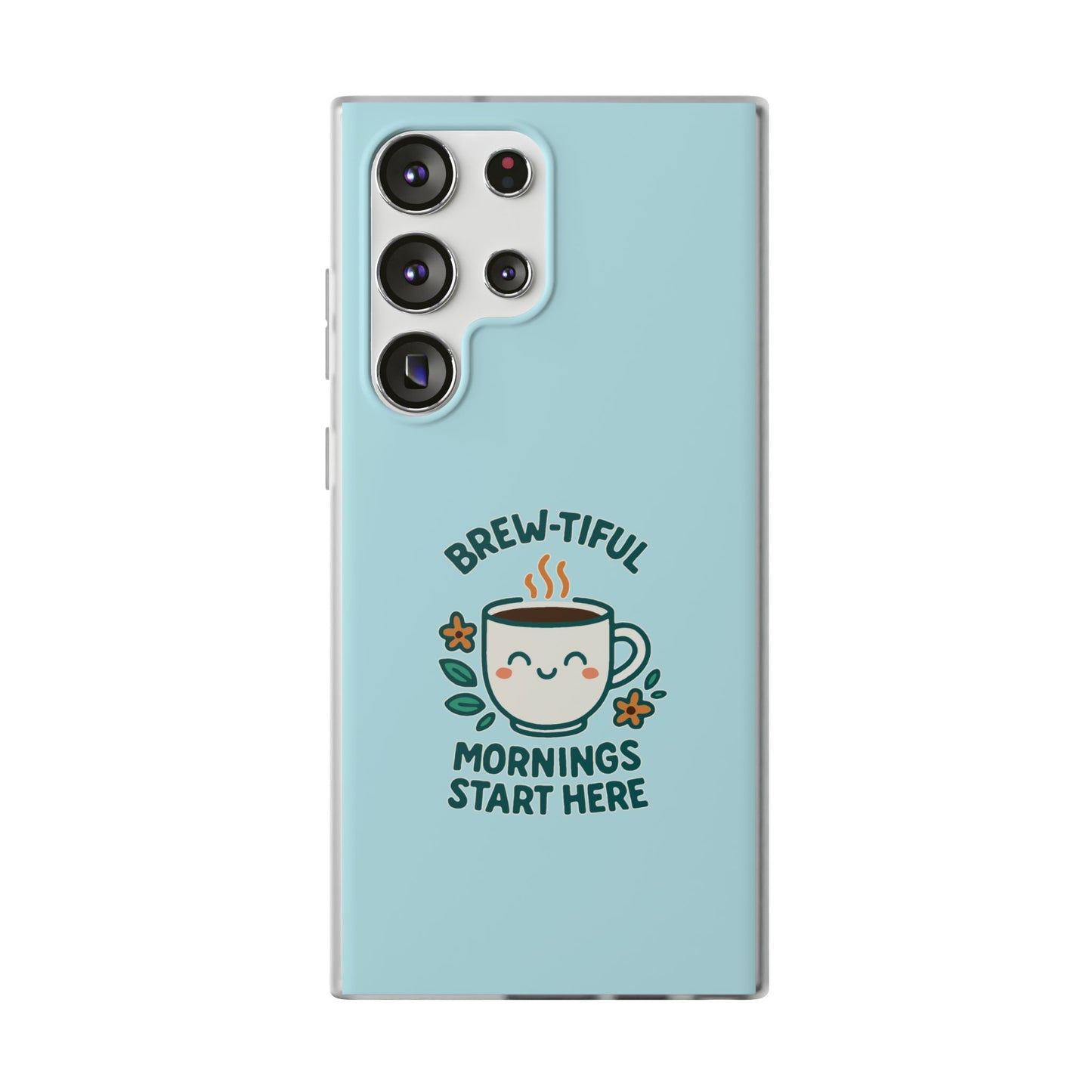 Brew-tiful Mornings Phone Case, Cute Coffee Flexi Cases, Gift for Coffee Lovers, Bright & Cheerful Phone Accessories