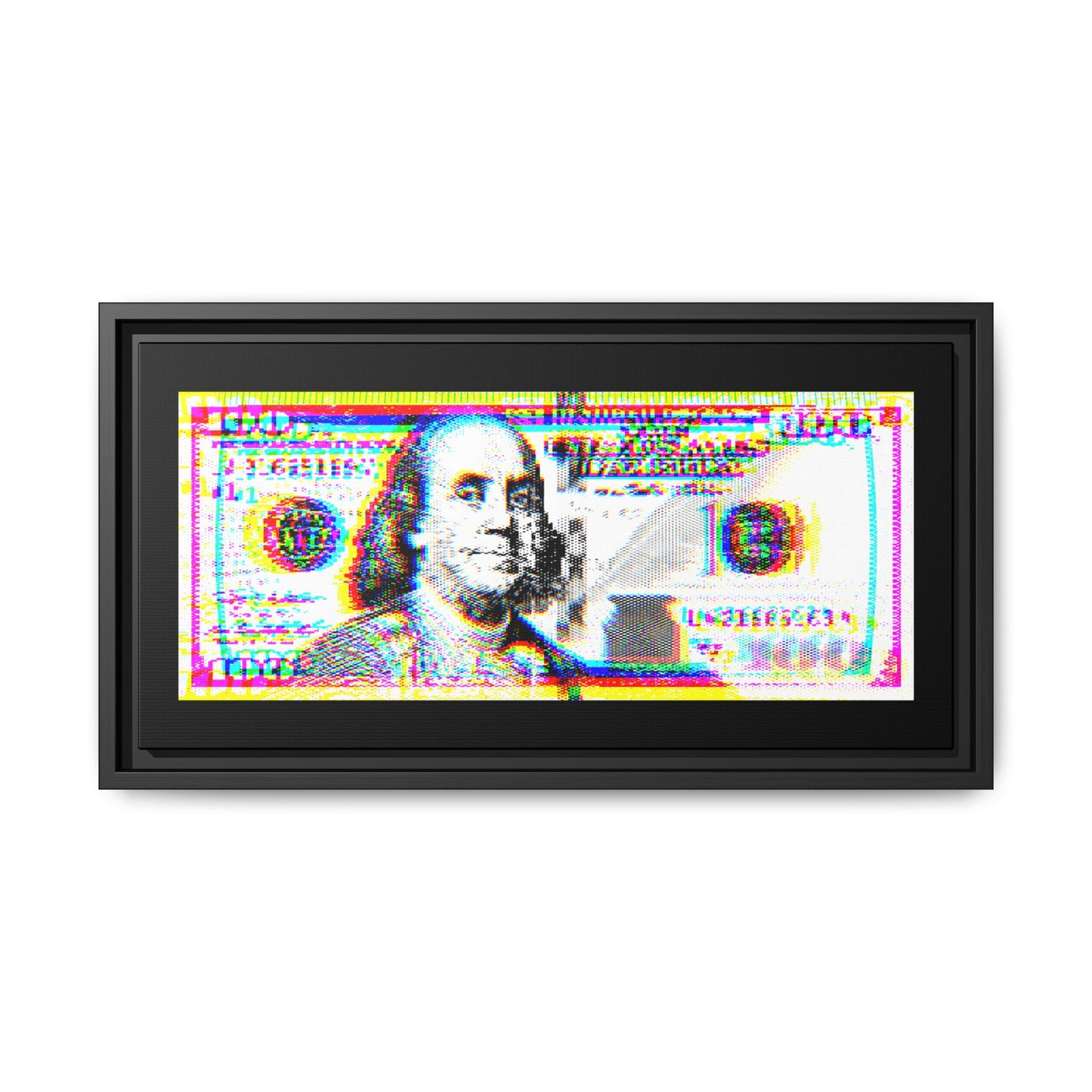 100 Dollars Bill - Neon Color Explosion - Framed Canvas