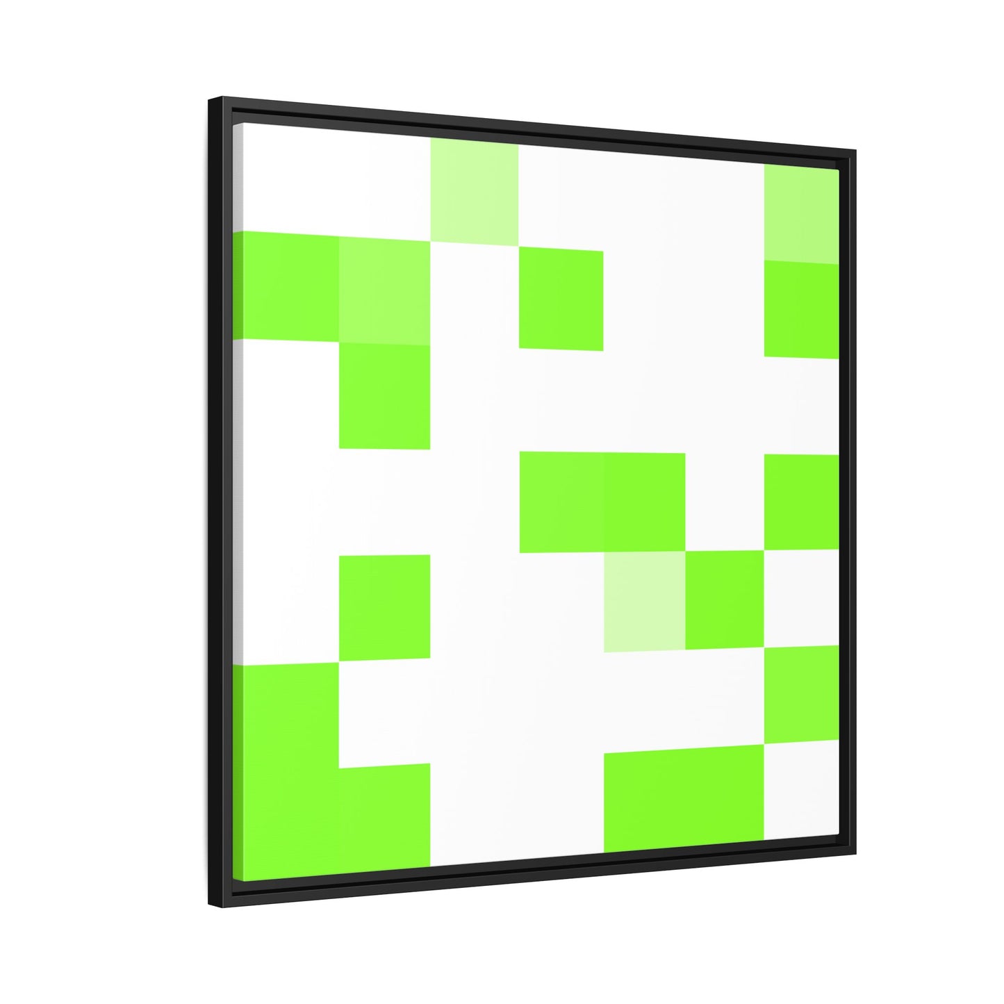 Lime Green Pixel Grid - Framed Canvas