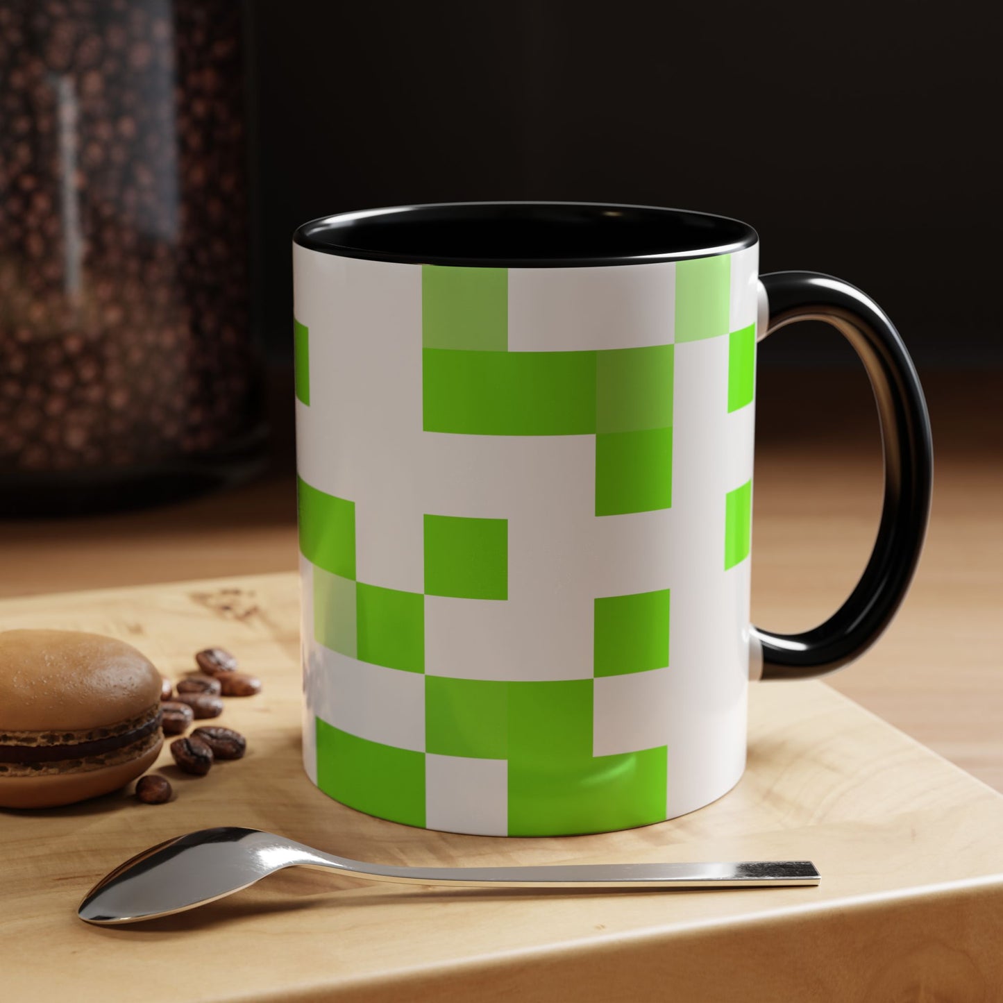 Lime Green Pixel Grid - Color Accent Mug