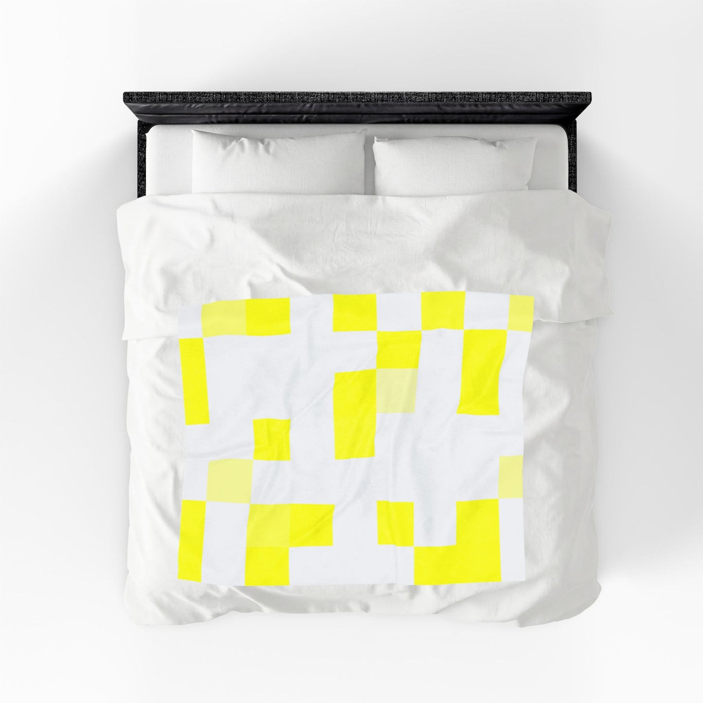 Yellow Pixel Grid - Plush Blanket