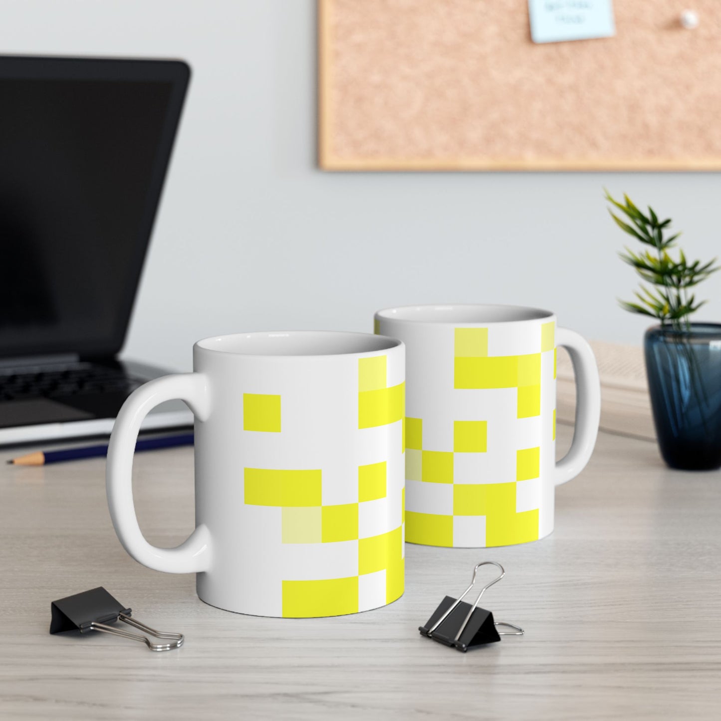 Yellow Pixel Grid - Mug