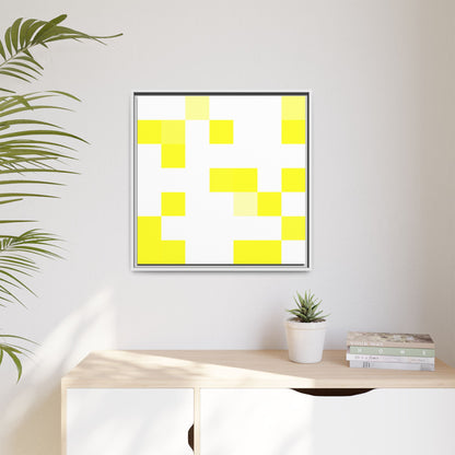 Yellow Pixel Grid - Framed Canvas