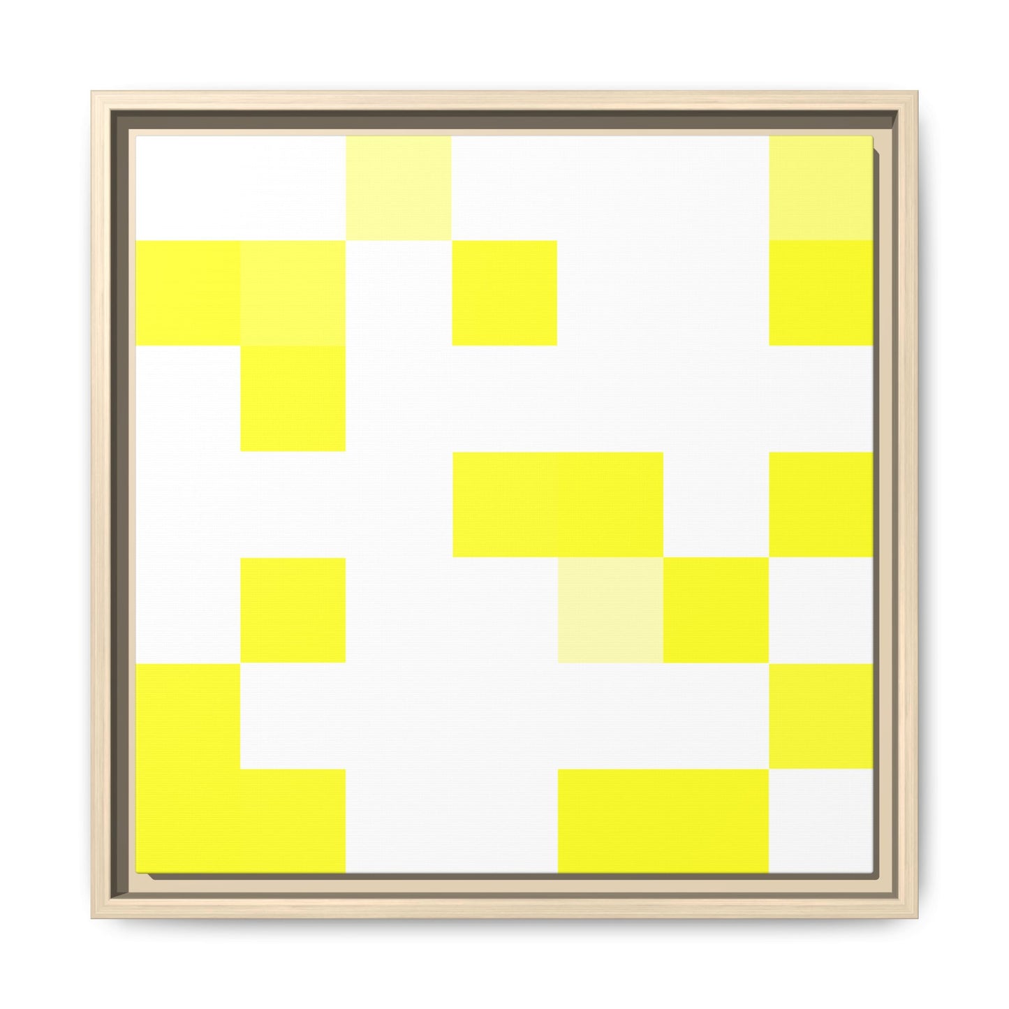 Yellow Pixel Grid - Framed Canvas