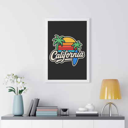 California Sunset Framed Poster, Beach Wall Art, Home Decor, Tropical Vibes, Gift for Surf Lovers