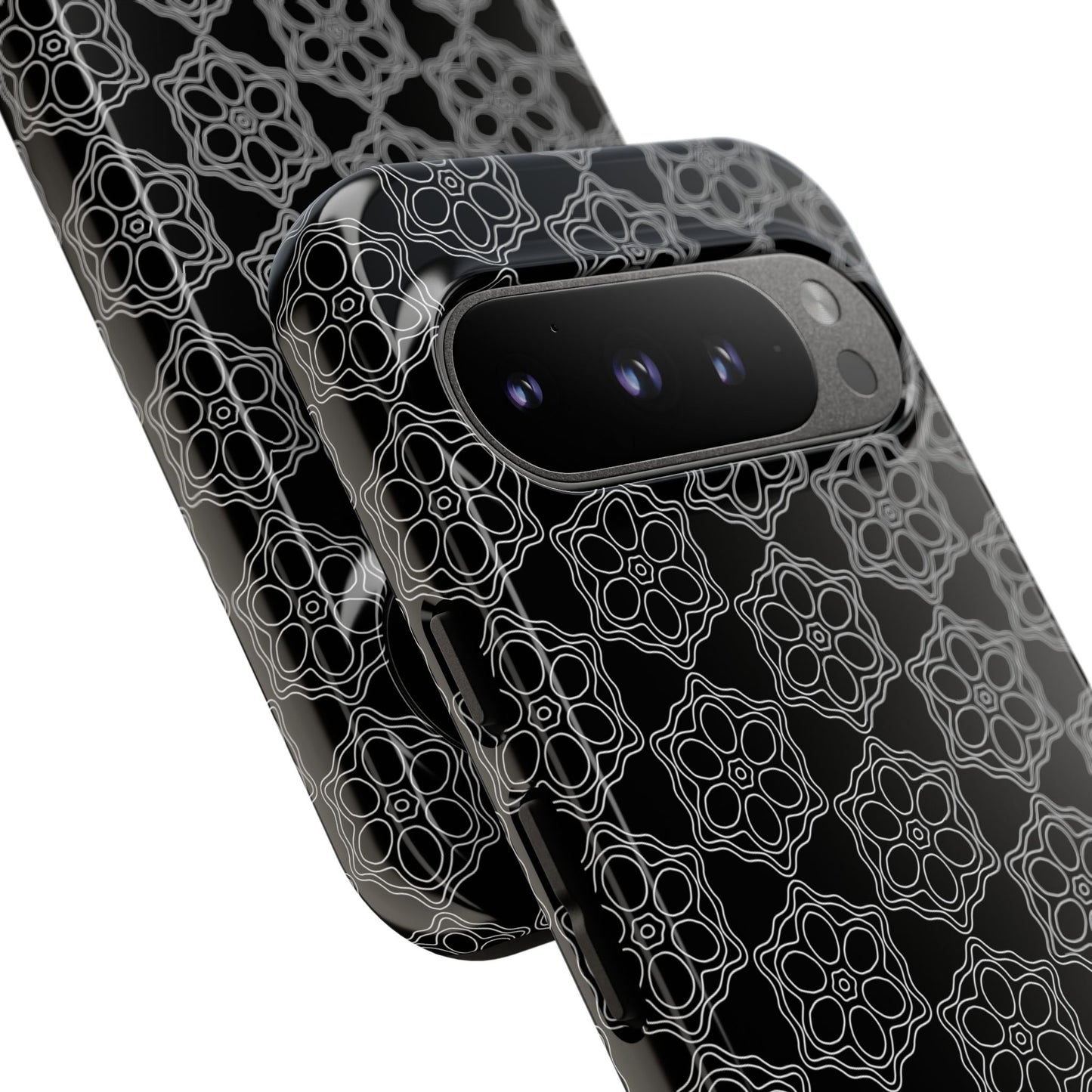 Geometric Pattern Phone Case, Dark Floral Case for Tough Protection, Stylish Smartphone Accessory, Gift for Tech Lovers, Trendy Mobile Cover