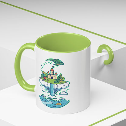 Floating Castle Dragon - Magical Fantasy Island - Color Accent Mug