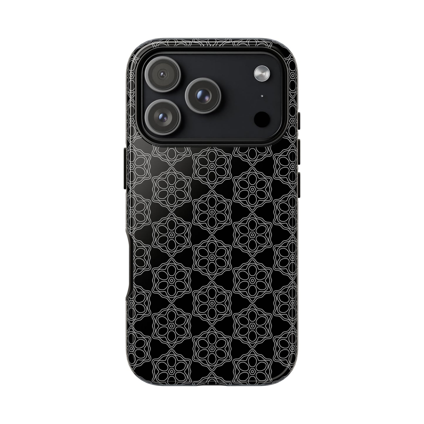 Geometric Pattern Phone Case, Dark Floral Case for Tough Protection, Stylish Smartphone Accessory, Gift for Tech Lovers, Trendy Mobile Cover