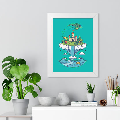 Floating Castle Dragon - Magical Fantasy Island - Framed Poster