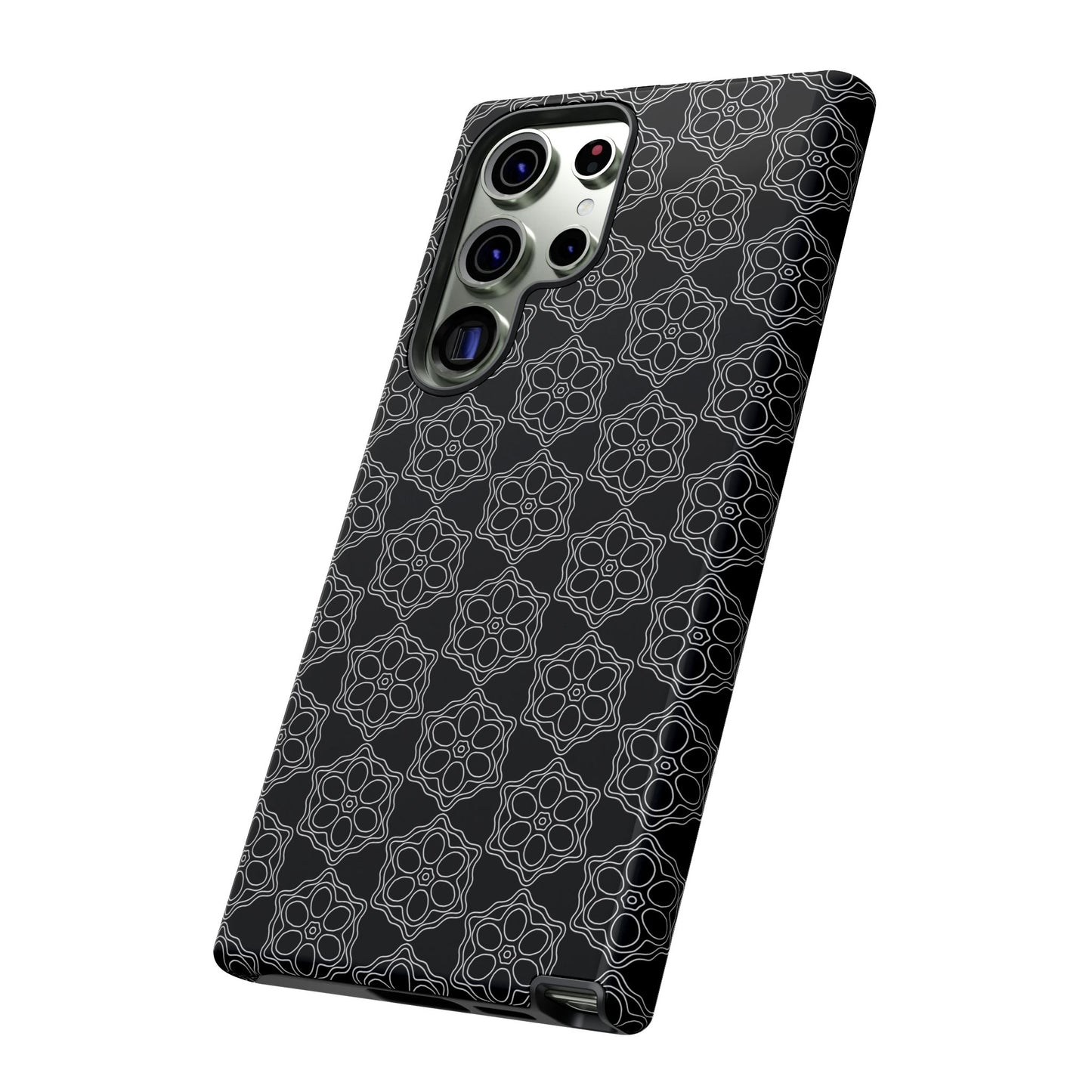 Geometric Pattern Phone Case, Dark Floral Case for Tough Protection, Stylish Smartphone Accessory, Gift for Tech Lovers, Trendy Mobile Cover