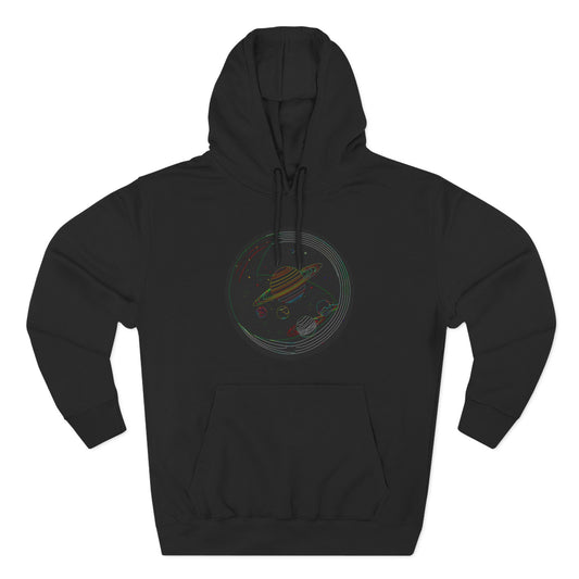 Cosmic Fleece Hoodie with Planet Design, Perfect for Space Lovers, Warm and Stylish, Great for Gifts, Casual Wear, Science-Themed Apparel