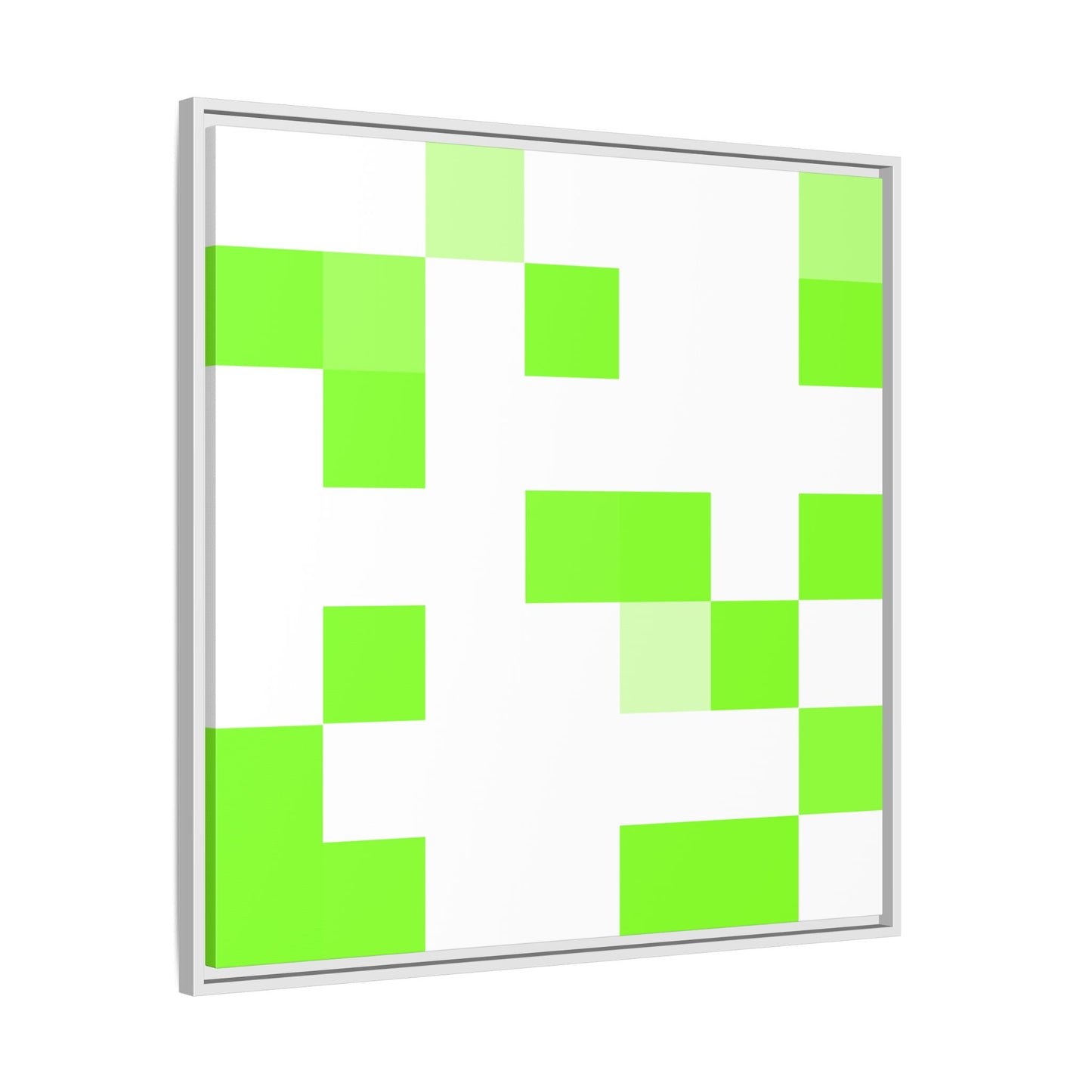 Lime Green Pixel Grid - Framed Canvas
