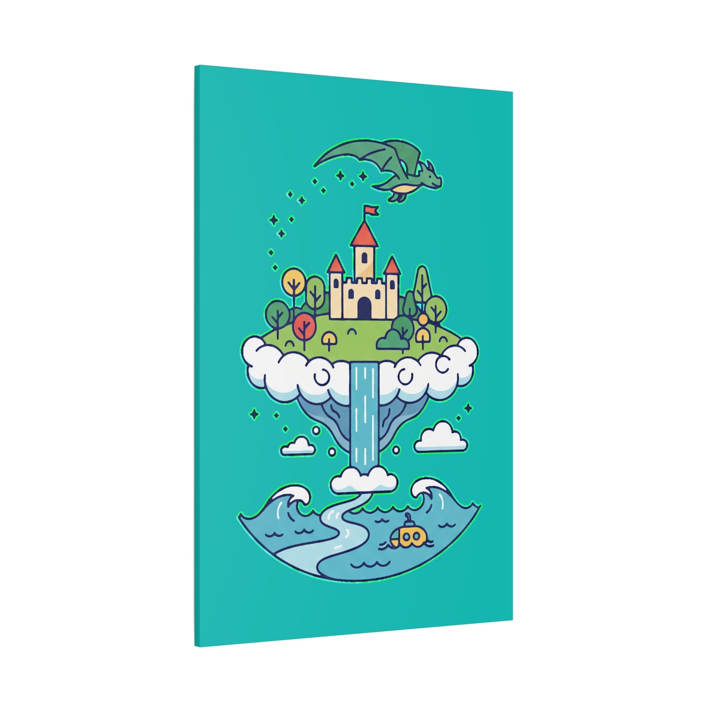 Floating Castle Dragon - Magical Fantasy Island - Canvas