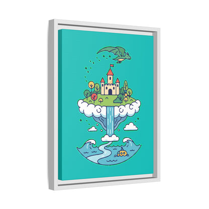 Floating Castle Dragon - Magical Fantasy Island - Framed Canvas
