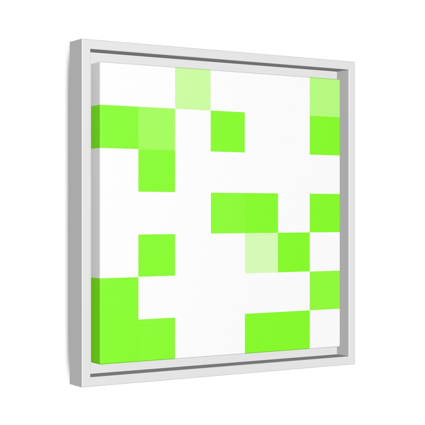 Lime Green Pixel Grid - Framed Canvas