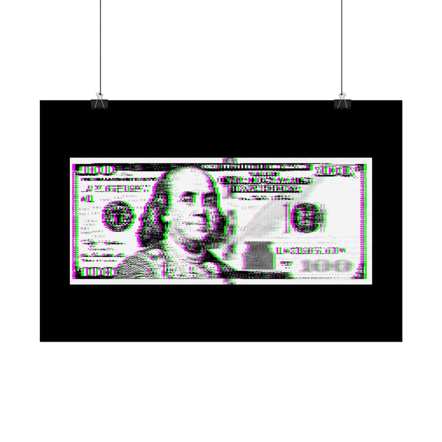 100 Dollars Bill - Green/Magenta Glitch - Poster