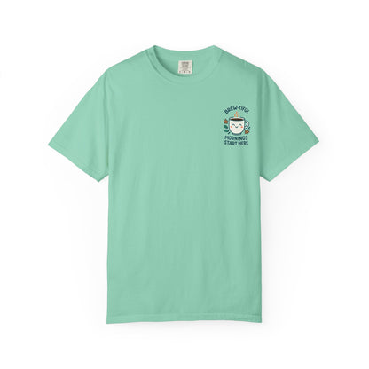 Garment-Dyed Inspirational "Brew-tiful Mornings" T-shirt, Casual Tee, Unisex Shirt, Motivational Top, Soft Cotton T-Shirt, Everyday Wear