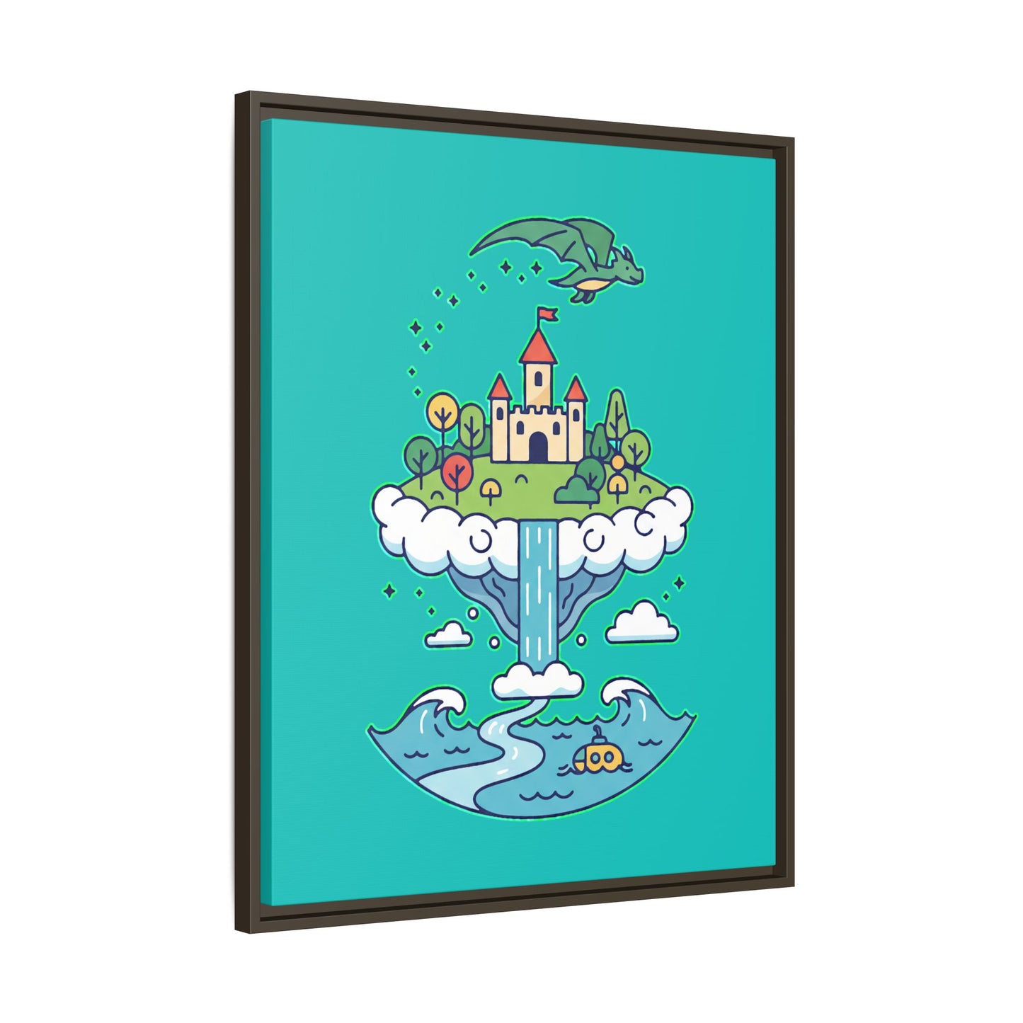 Floating Castle Dragon - Magical Fantasy Island - Framed Canvas
