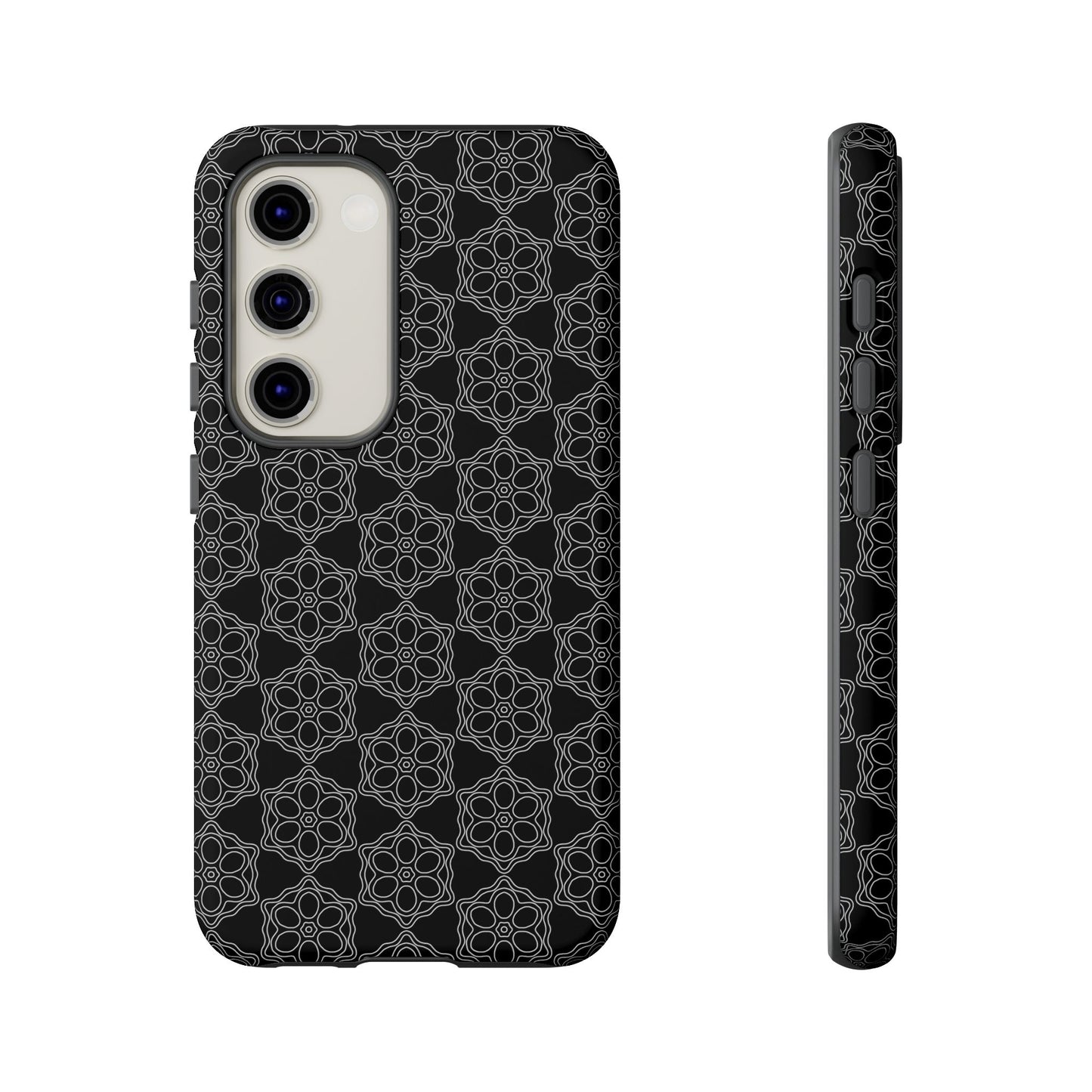 Geometric Pattern Phone Case, Dark Floral Case for Tough Protection, Stylish Smartphone Accessory, Gift for Tech Lovers, Trendy Mobile Cover