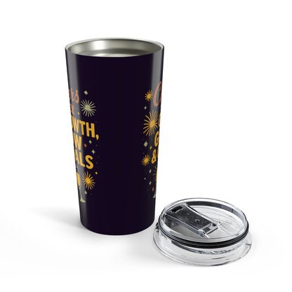 Growth, Glow & Goals Tumbler, 20oz Travel Mug for Positive Vibes Lovers, Motivational Gift, Coffee, Tea, Reusable