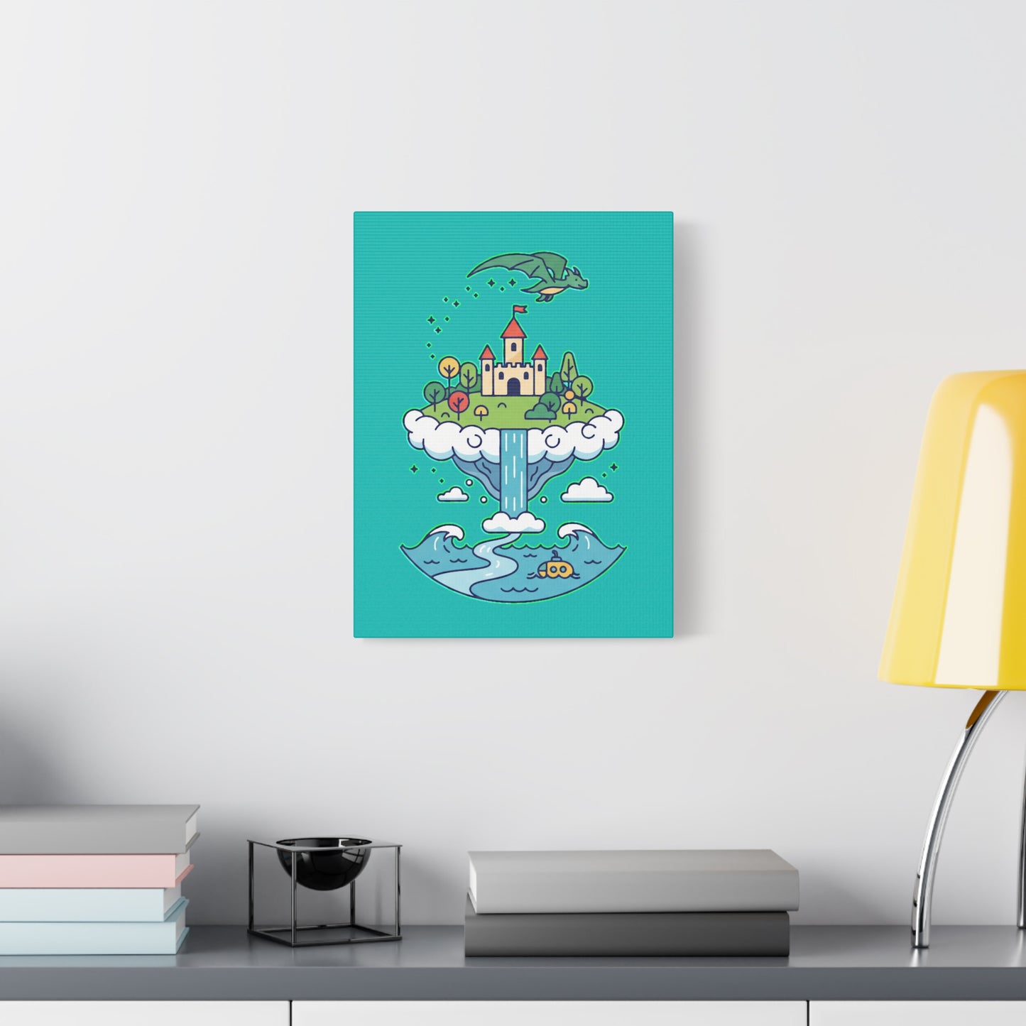 Floating Castle Dragon - Magical Fantasy Island - Canvas