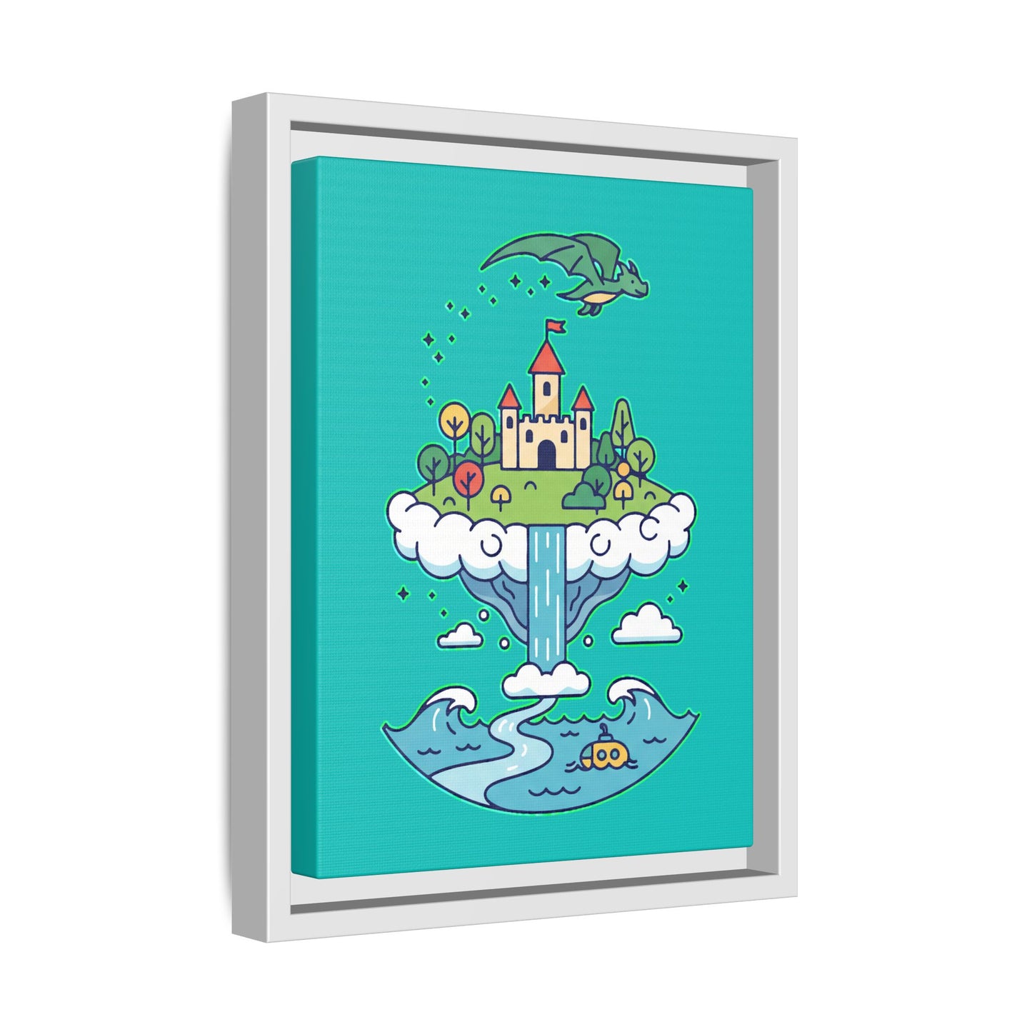 Floating Castle Dragon - Magical Fantasy Island - Framed Canvas