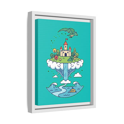 Floating Castle Dragon - Magical Fantasy Island - Framed Canvas