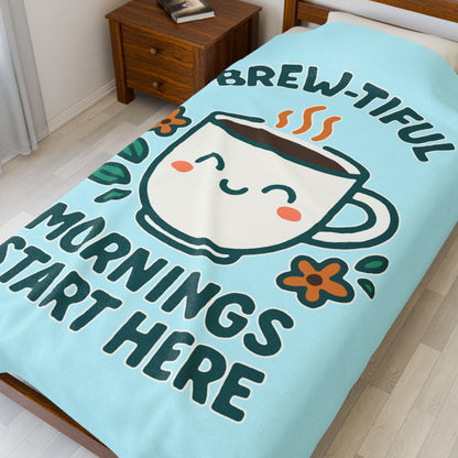 Brew-tiful Mornings Plush Blanket, Cozy Throw for Coffee Lovers, Soft Blanket for Relaxation, Perfect Gift for Birthdays