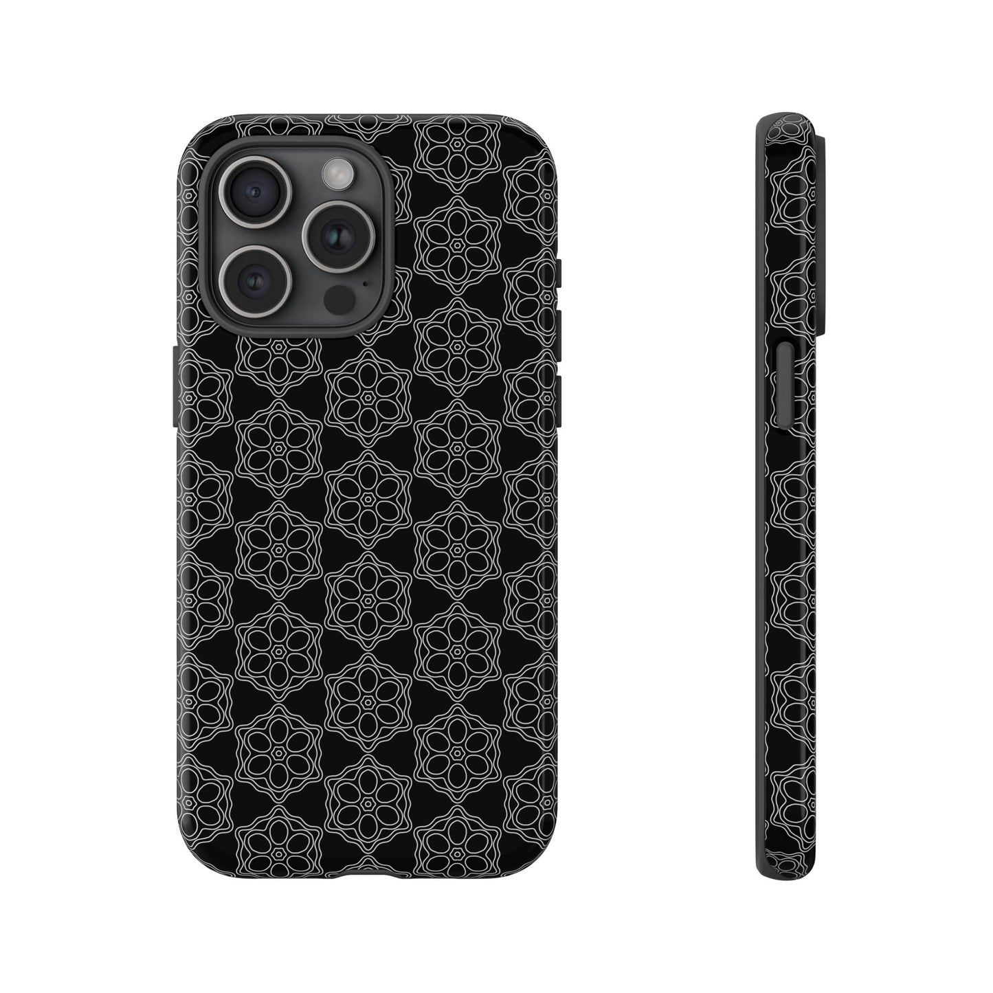 Geometric Pattern Phone Case, Dark Floral Case for Tough Protection, Stylish Smartphone Accessory, Gift for Tech Lovers, Trendy Mobile Cover