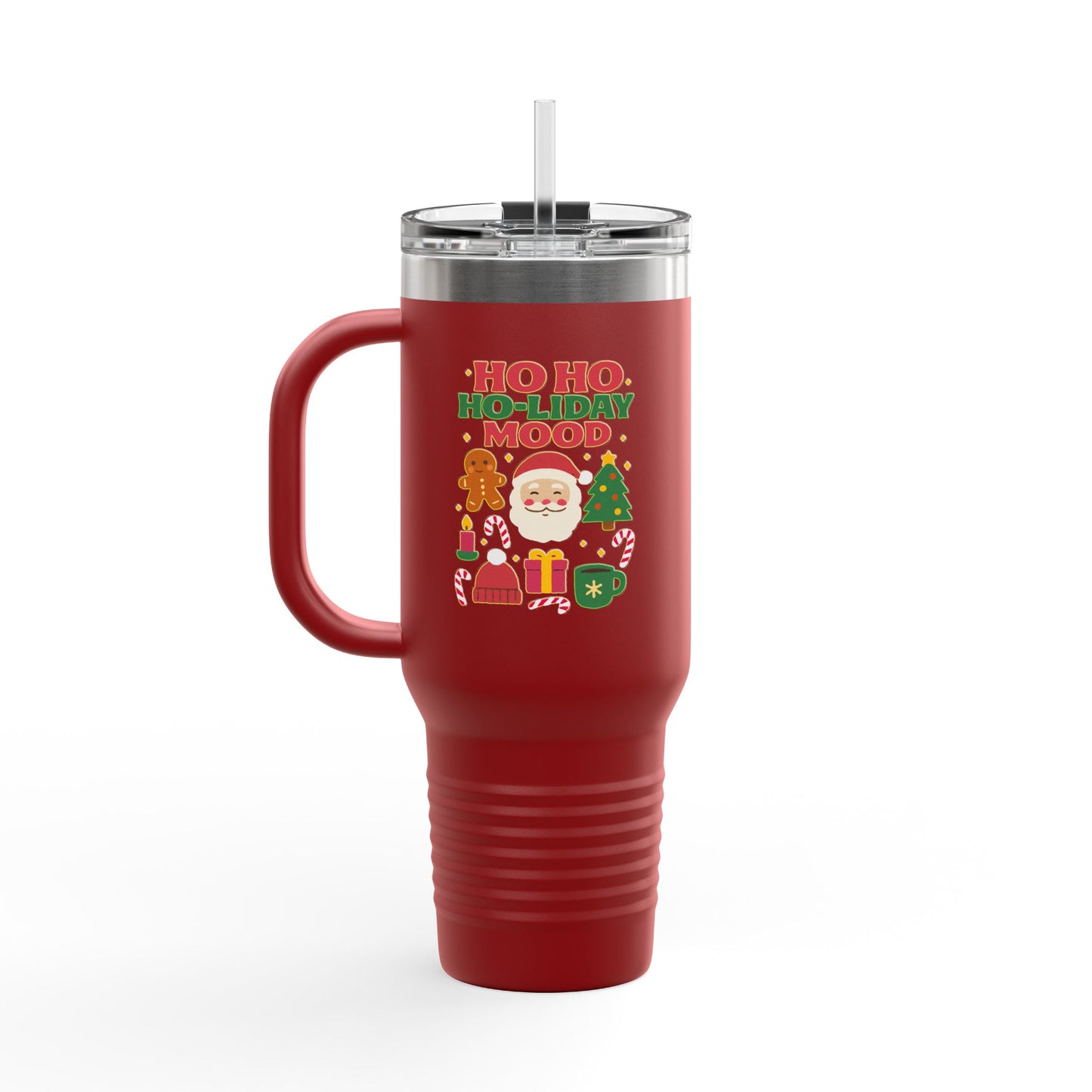 Festive Insulated Travel Mug, Ho Ho Ho-liday Mood, Christmas Coffee Cup, Travel Drinkware, Holiday Gift, Winter Mugs
