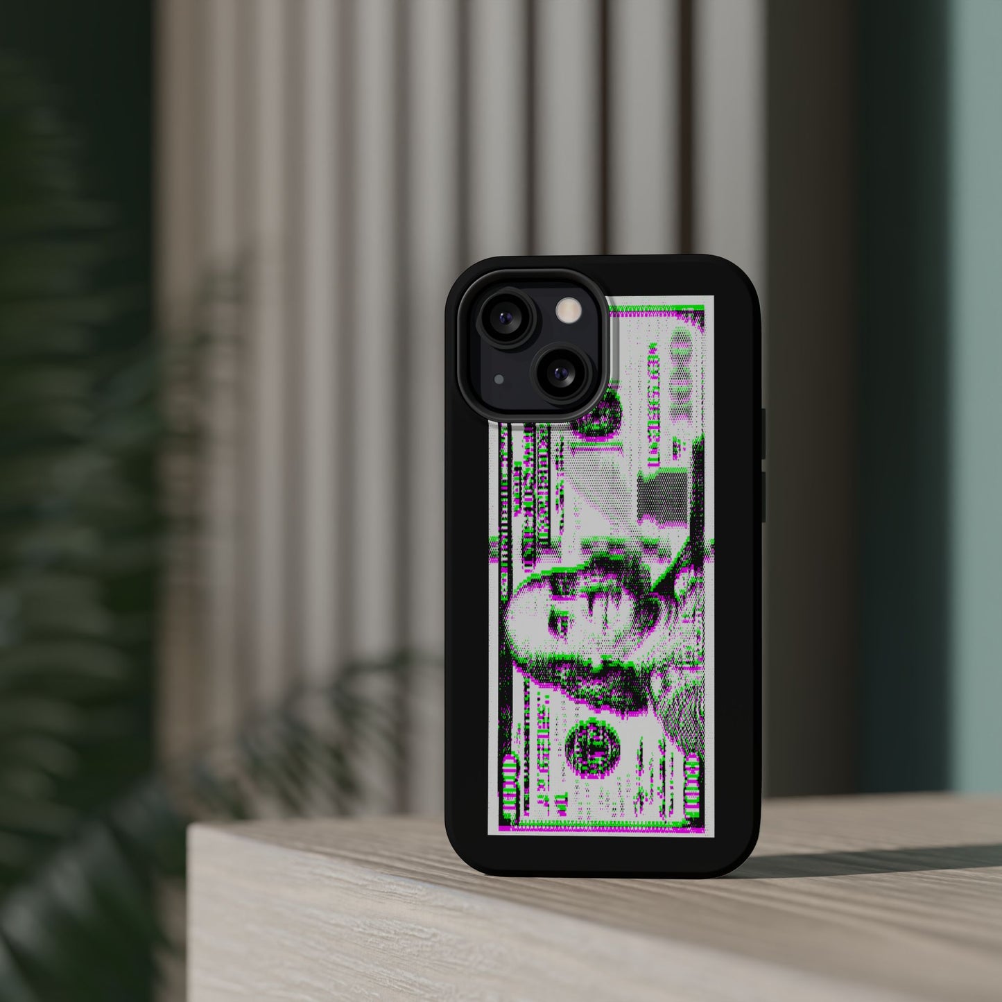 100 Dollars Bill - Green/Magenta Glitch - Magnetic Phone Case