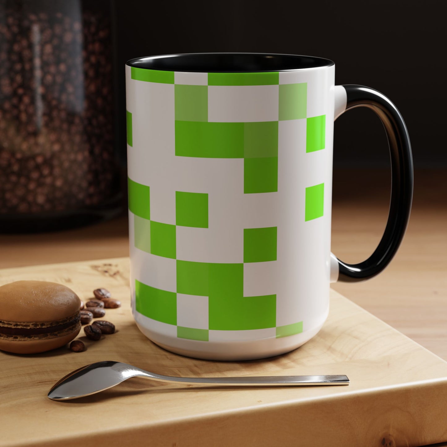 Lime Green Pixel Grid - Color Accent Mug