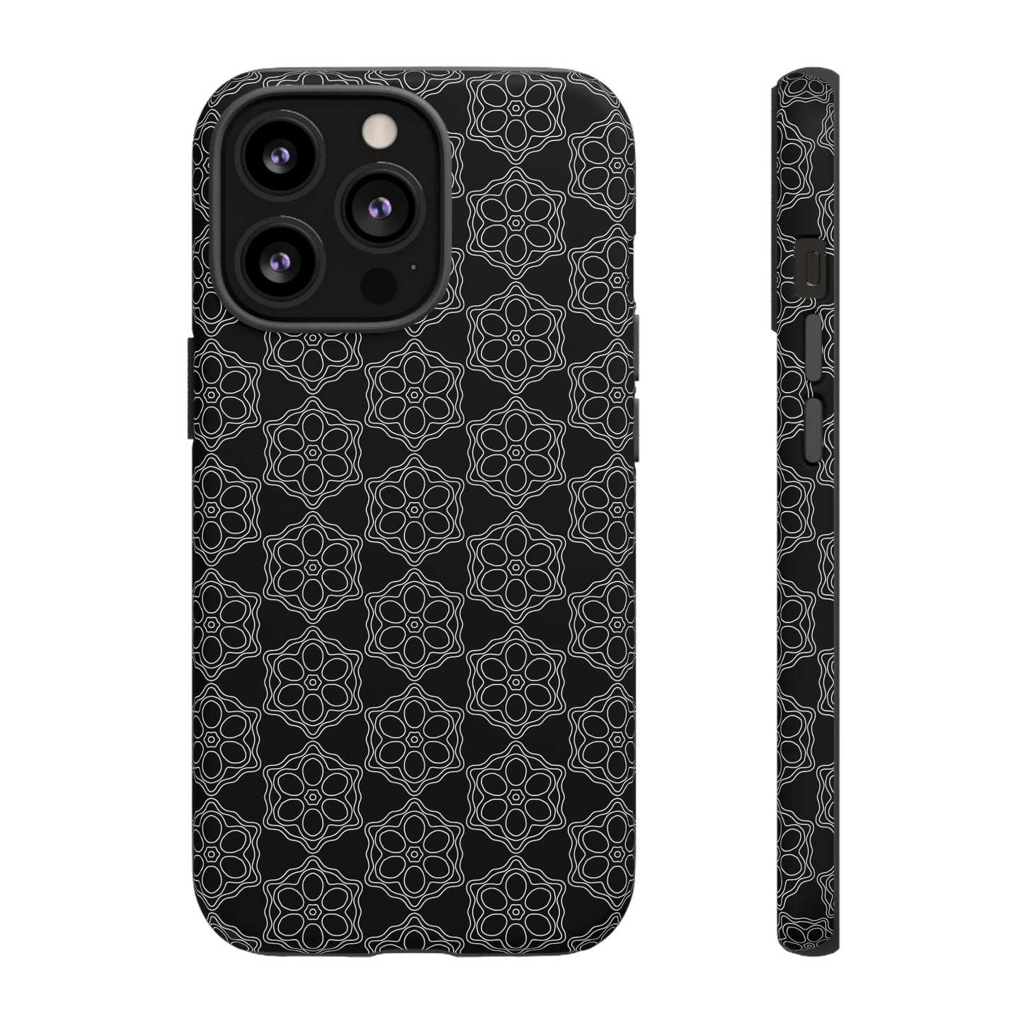 Geometric Pattern Phone Case, Dark Floral Case for Tough Protection, Stylish Smartphone Accessory, Gift for Tech Lovers, Trendy Mobile Cover