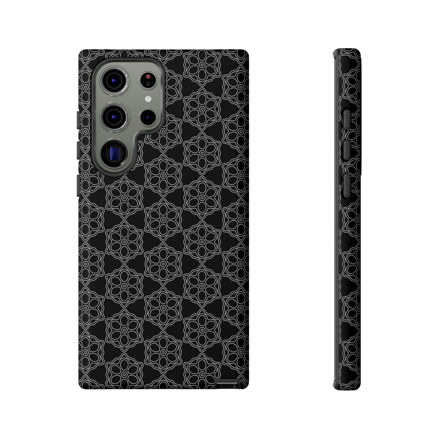 Geometric Pattern Phone Case, Dark Floral Case for Tough Protection, Stylish Smartphone Accessory, Gift for Tech Lovers, Trendy Mobile Cover