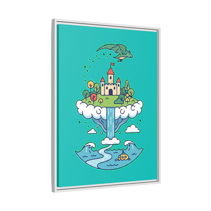 Floating Castle Dragon - Magical Fantasy Island - Framed Canvas