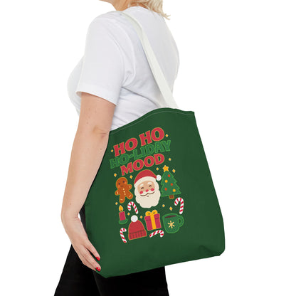 Festive Holiday Tote Bag, Christmas Bag, Santa Gift Bag, Ho Ho Ho Mood, Seasonal Shopping Tote, Cute Winter Accessory