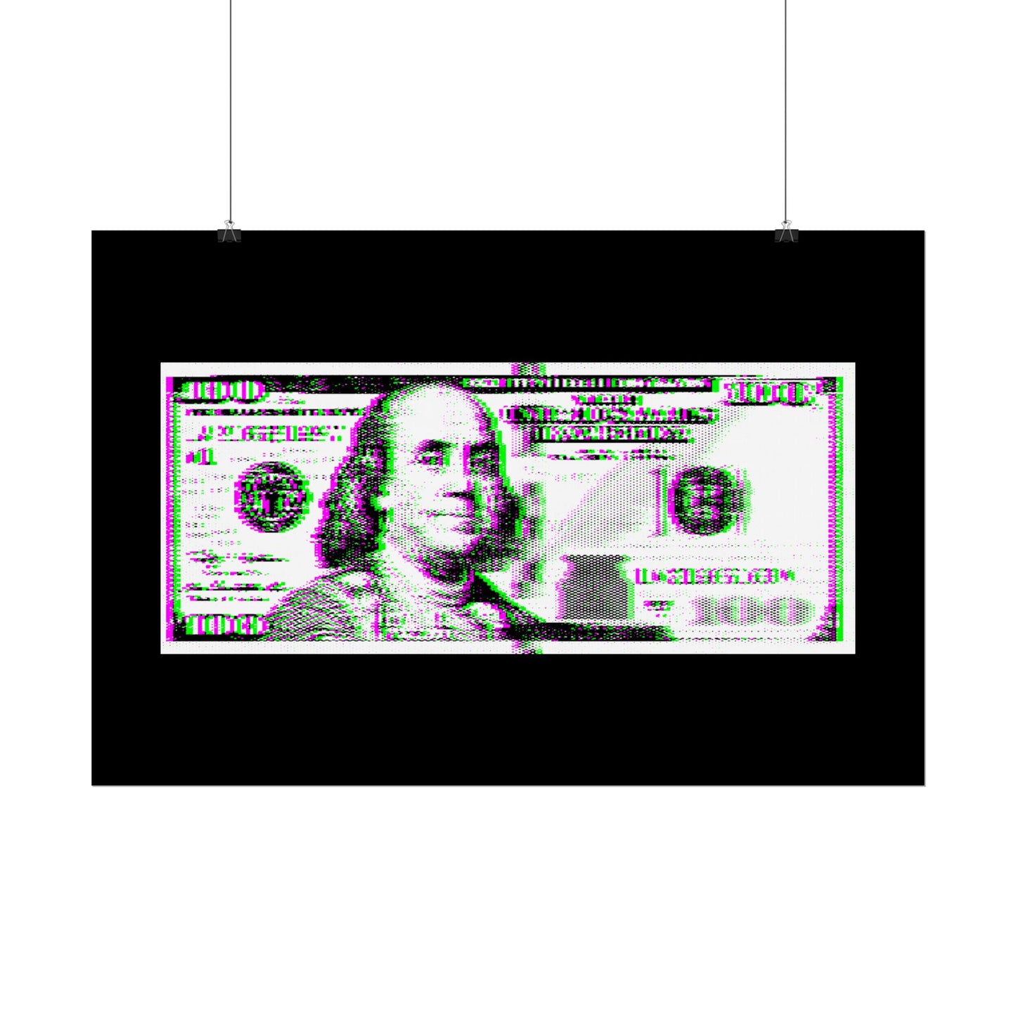100 Dollars Bill - Green/Magenta Glitch - Poster