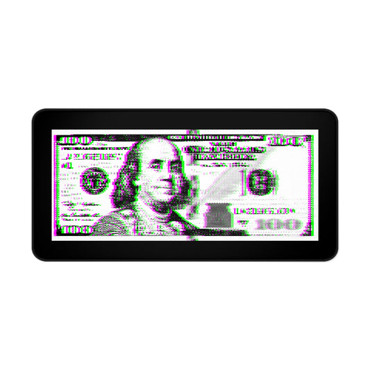 100 Dollars Bill - Green/Magenta Glitch - Desk Mat