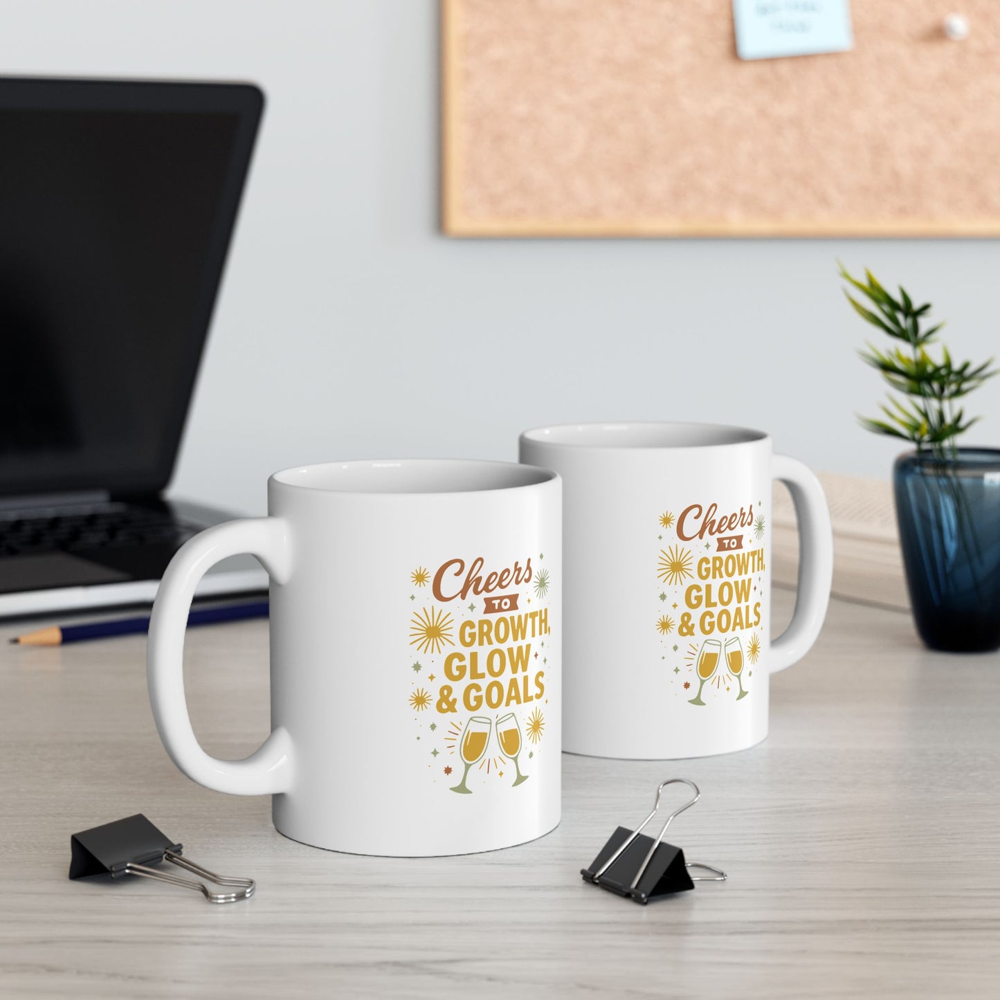 Cheers to Growth Ceramic Mug, Motivational Cup, Self-Improvement Gift, Office Mug, Inspirational Drinkware, Goal-Setting
