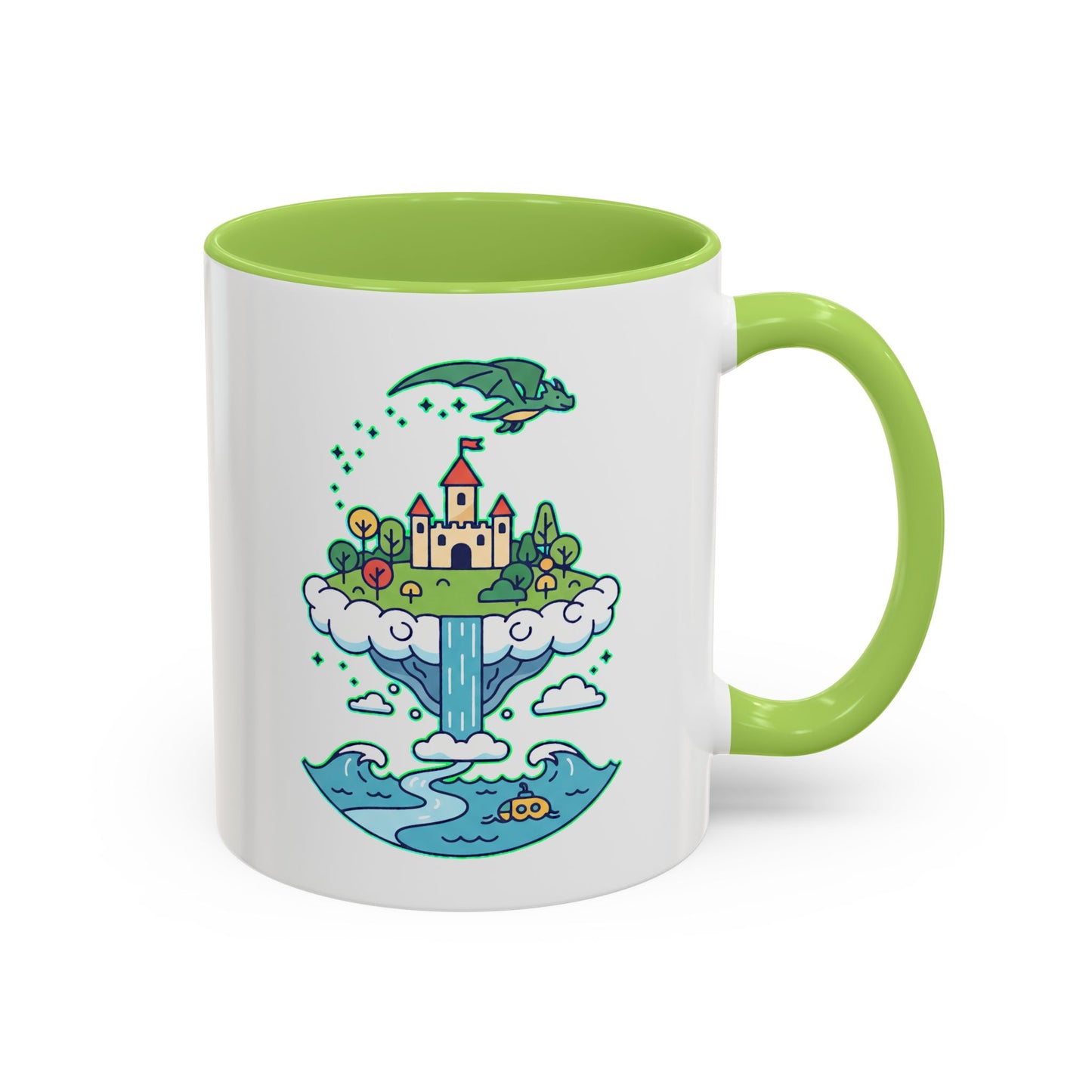 Floating Castle Dragon - Magical Fantasy Island - Color Accent Mug