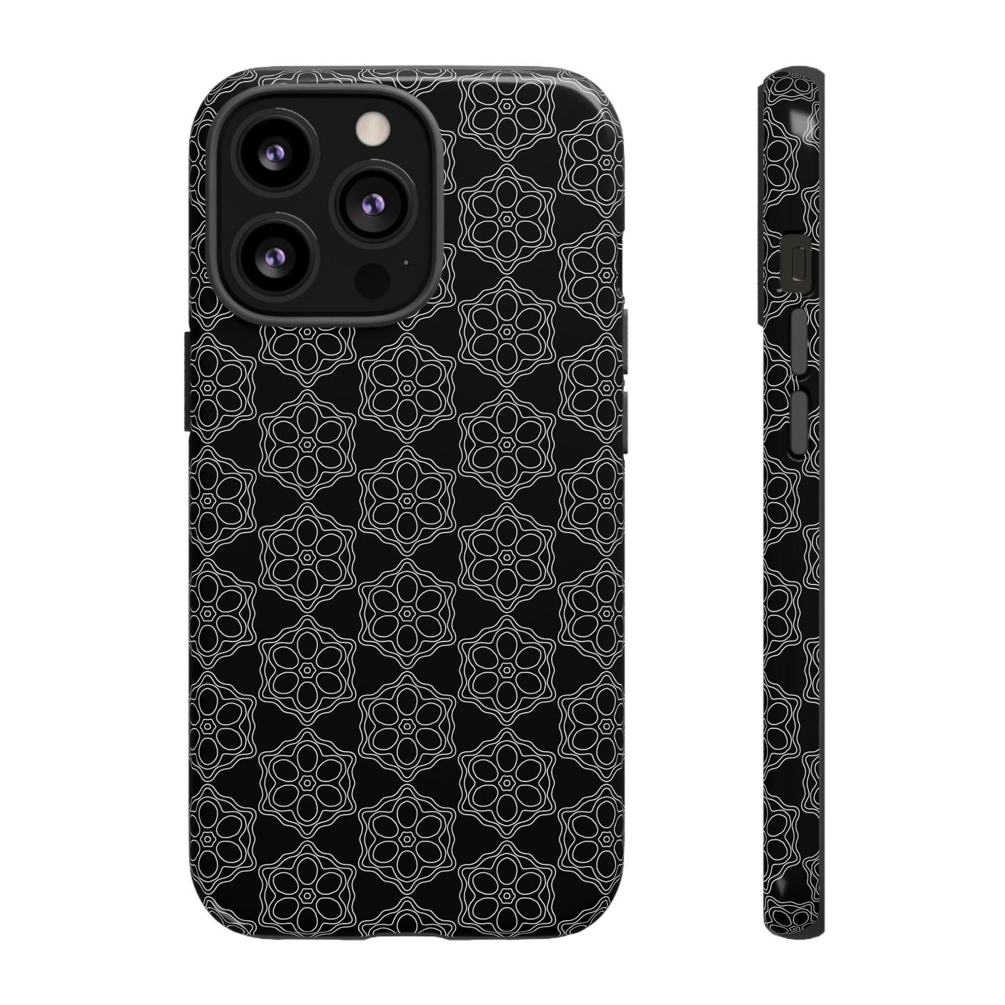 Geometric Pattern Phone Case, Dark Floral Case for Tough Protection, Stylish Smartphone Accessory, Gift for Tech Lovers, Trendy Mobile Cover