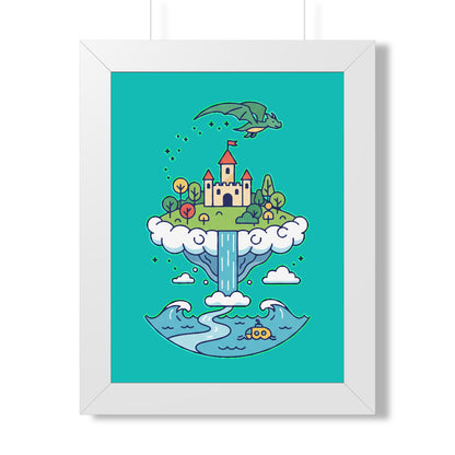 Floating Castle Dragon - Magical Fantasy Island - Framed Poster